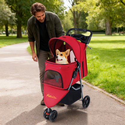 One-Click Folding Pet Stroller Lightweight Cat Strolling Cart with Adjustable Canopy, Red Dog Supplies at Gallery Canada