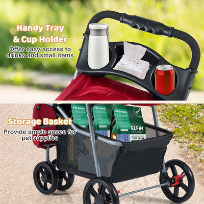 One-Click Folding Pet Stroller Lightweight Cat Strolling Cart with Adjustable Canopy, Red Dog Supplies at Gallery Canada