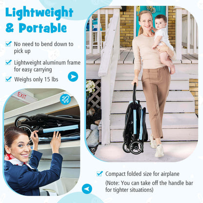 Lightweight One-Hand Folding Baby Stroller, Aluminum Frame, Blue