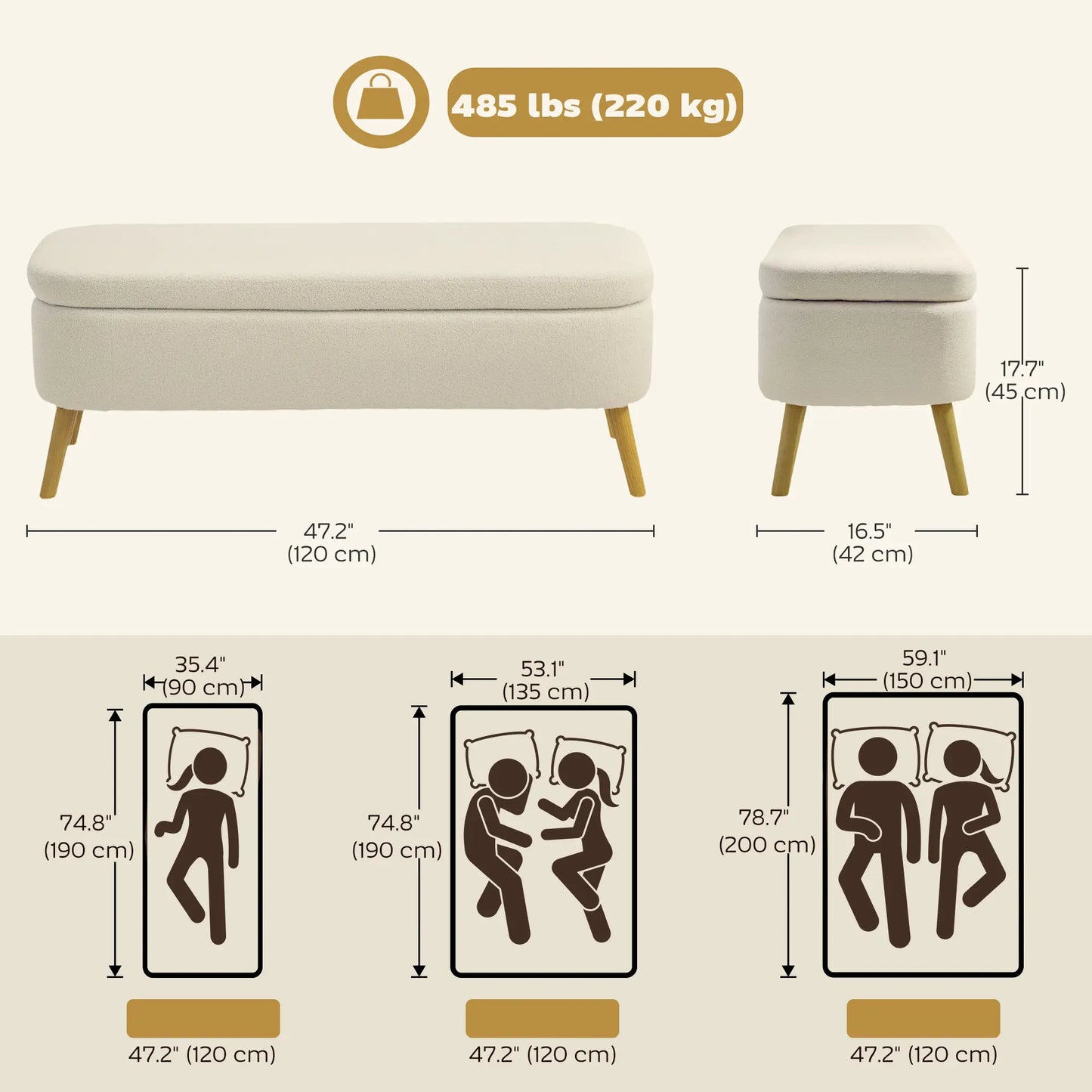47 Inches Storage Ottoman Bench, Upholstered Teddy Fleece, Beige Storage Ottomans & Benches at Gallery Canada