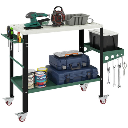 2Tier Rolling Tool Cart with Wheels, Lockable Steel Heavy Duty Cart with Side Tray, Silver &; Green Tool Organizers at Gallery Canada