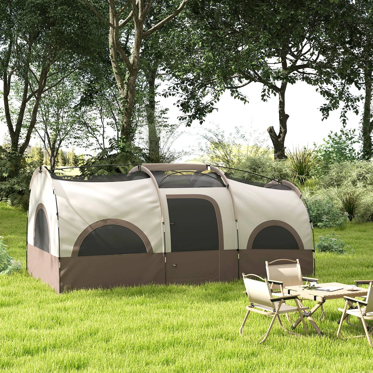 4-6 Person Camping Tent, 3 Room, 3000mm Waterproof, UPF30+, Khaki Camping Tents at Gallery Canada