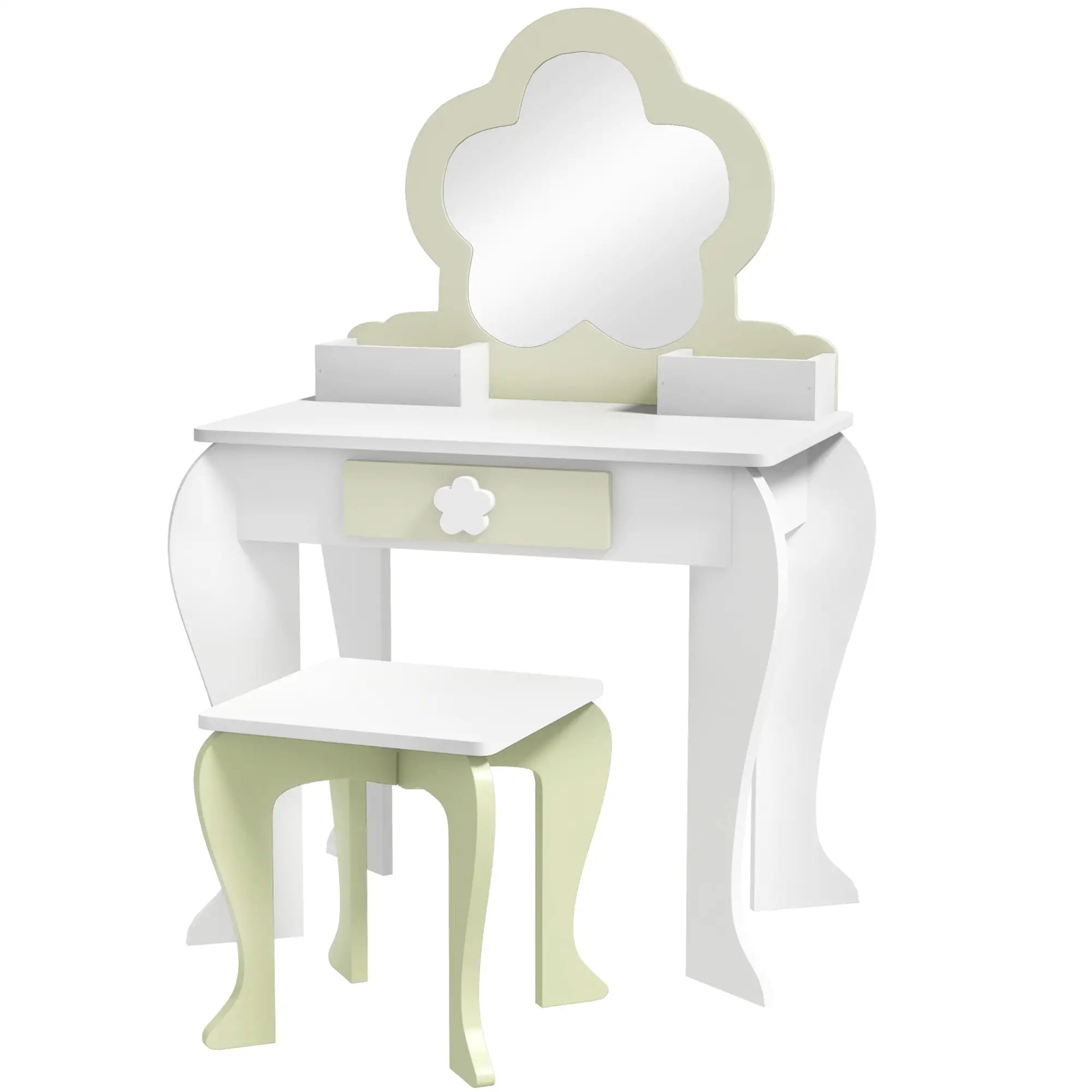 Kids Makeup Vanity Set with Stool, Mirror, Drawer, Storage Boxes, White Toy Vanity Yellow and White at Gallery Canada