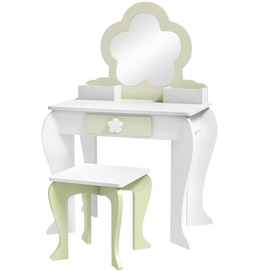 Kids Makeup Vanity Set with Stool, Mirror, Drawer, Storage Boxes, White Toy Vanity Yellow and White at Gallery Canada