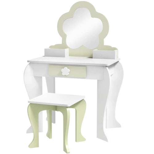 Kids Makeup Vanity Set with Stool, Mirror, Drawer, Storage Boxes, White
