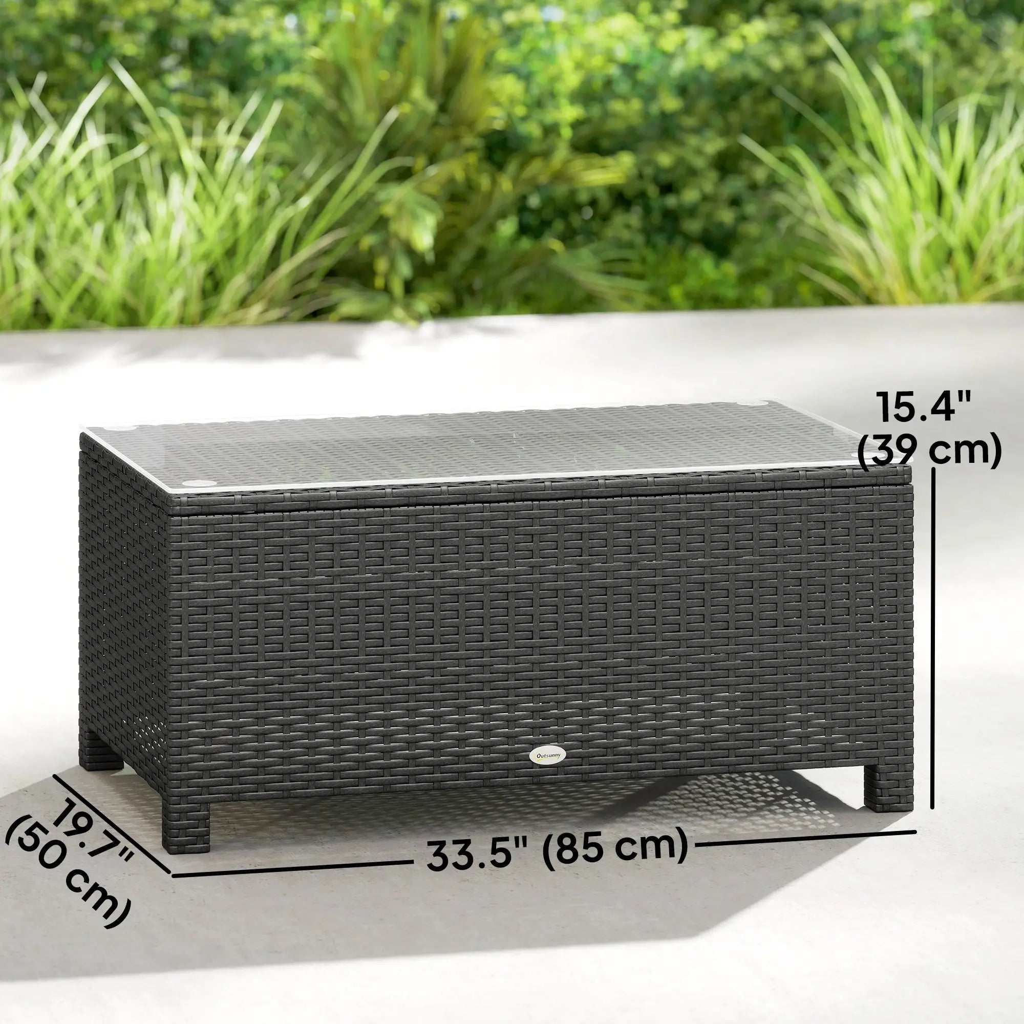 PE Wicker Outdoor Coffee Table, Glass Top, Dark Grey Patio Dining Tables at Gallery Canada