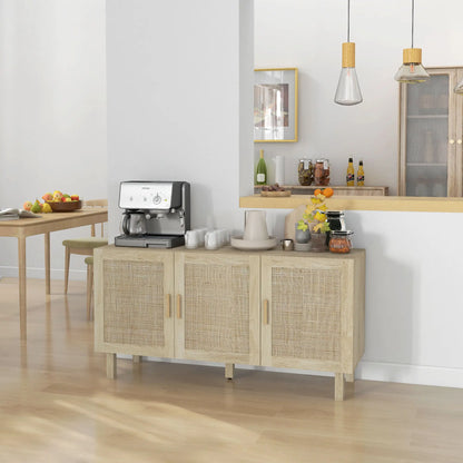 Boho Sideboard Buffet, 3 Rattan Doors, Adjustable Shelves, Natural Storage Cabinets at Gallery Canada