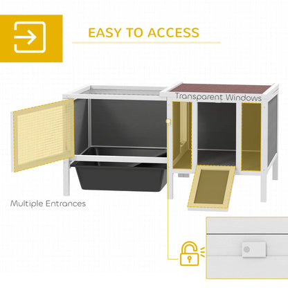 Wooden Rabbit Hutch With Run, Openable Top, Pull Out Tray, Ramp, Water-Resistant Roof, Grey