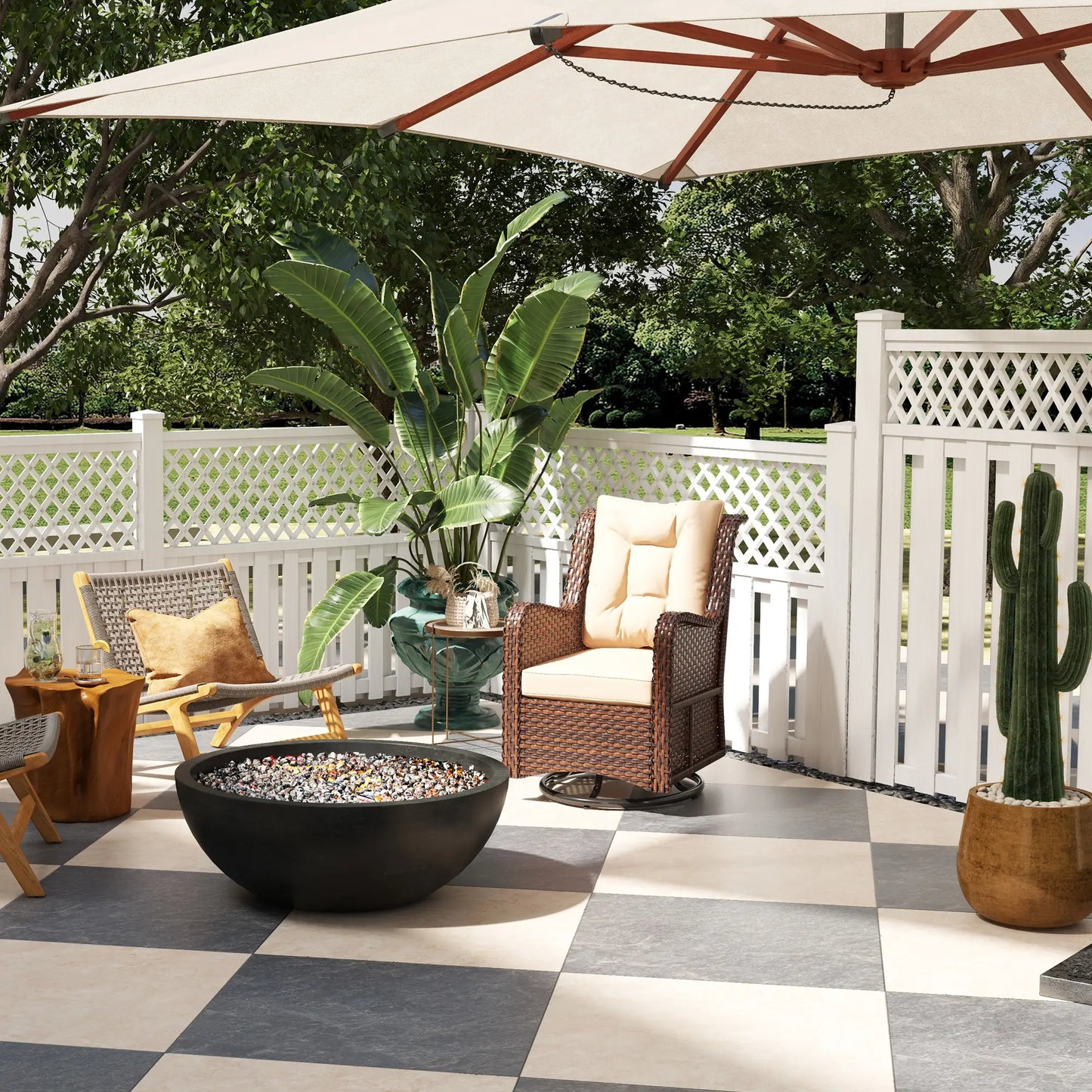 Rattan 360° Swivel Patio Chair with Cushion, Brown Patio Chairs at Gallery Canada