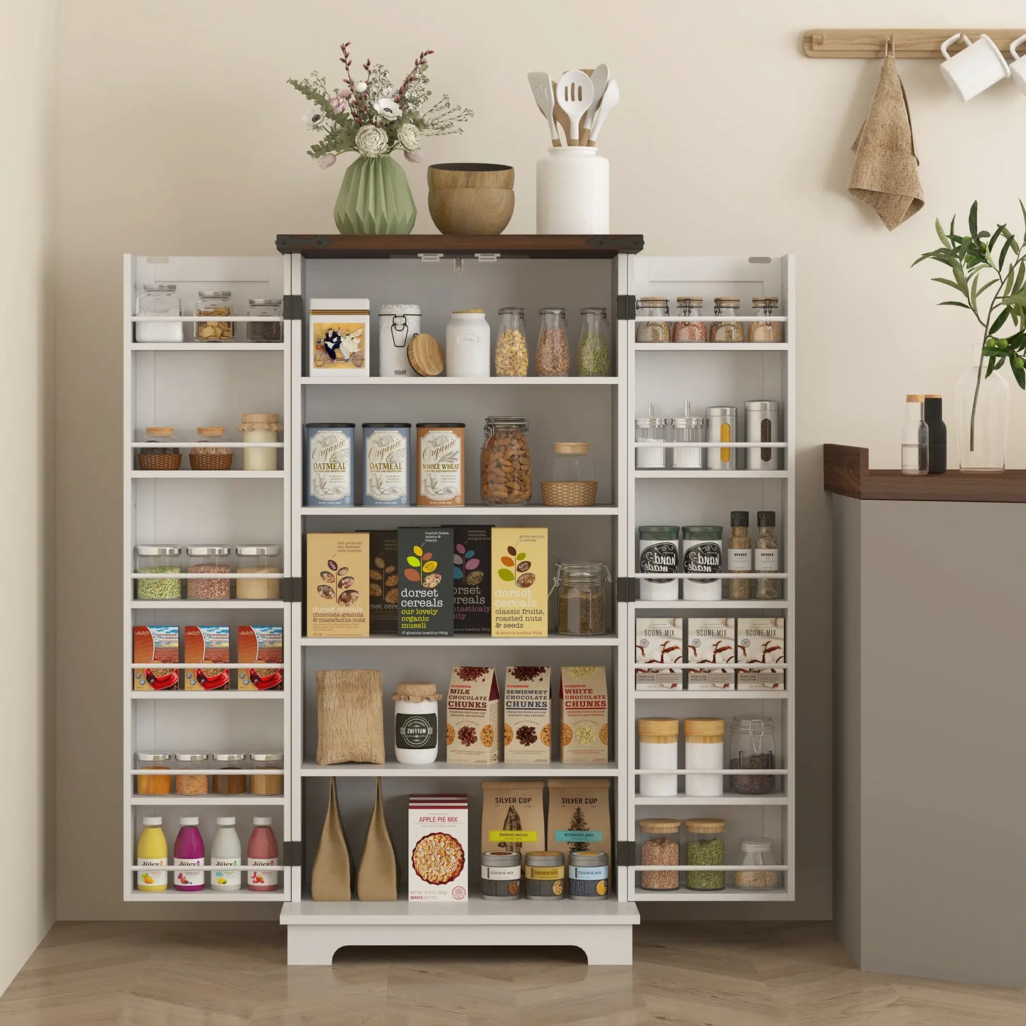 47" Kitchen Pantry Cabinet, Adjustable Shelves, White Kitchen Pantry Cabinets at Gallery Canada