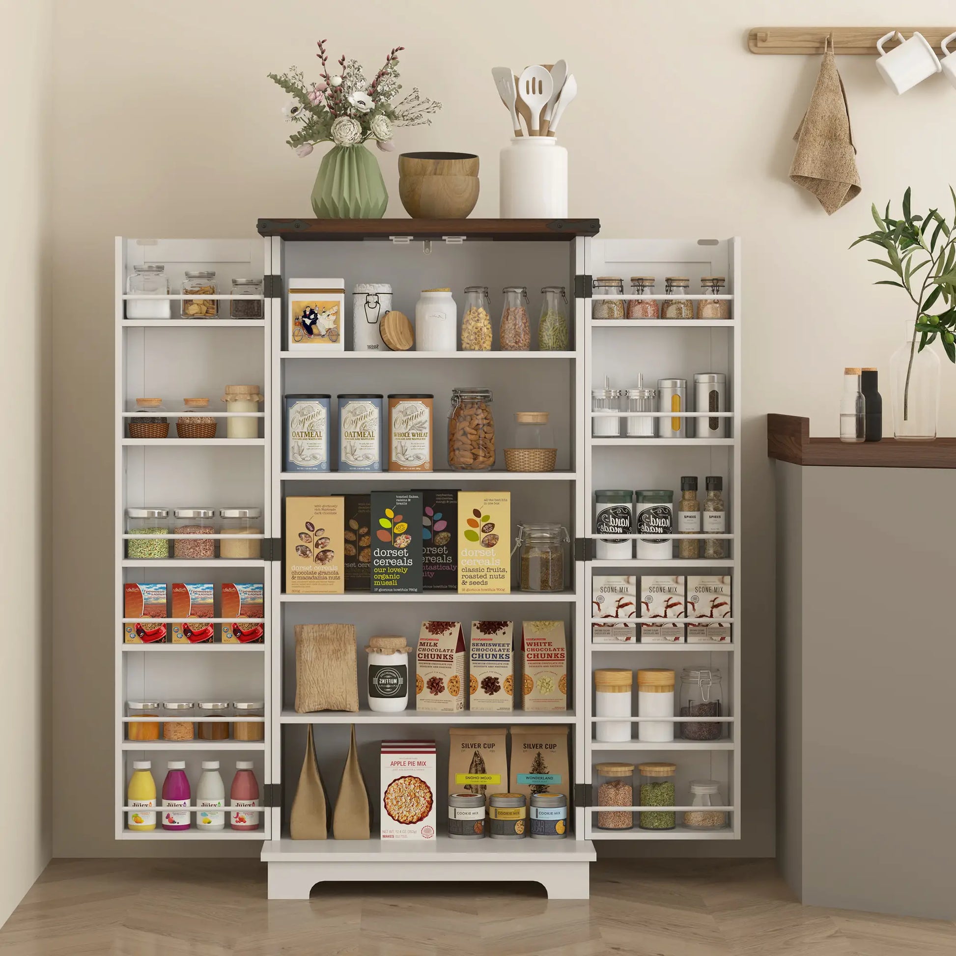 47" Kitchen Pantry Cabinet, Adjustable Shelves, White Kitchen Pantry Cabinets at Gallery Canada