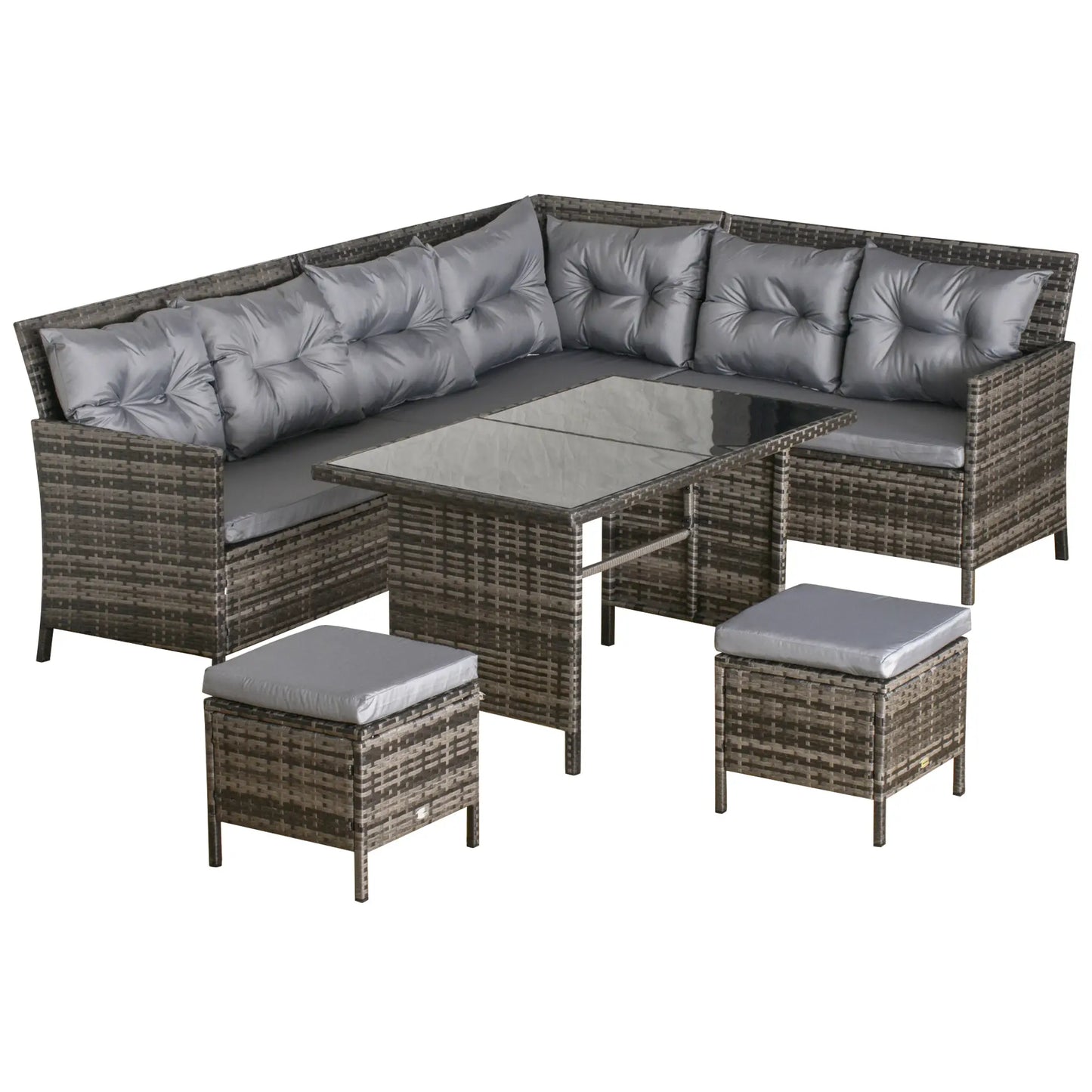 6pcs Outdoor Rattan Sofa Set, Wicker Sectional Couch, Dining Table, Dark Grey Patio Furniture Sets Mixed Grey Rattan, Grey Fabric at Gallery Canada