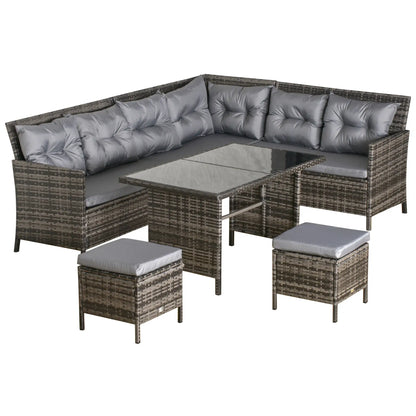 6pcs Outdoor Rattan Sofa Set, Wicker Sectional Couch, Dining Table, Dark Grey Patio Furniture Sets Mixed Grey Rattan, Grey Fabric at Gallery Canada