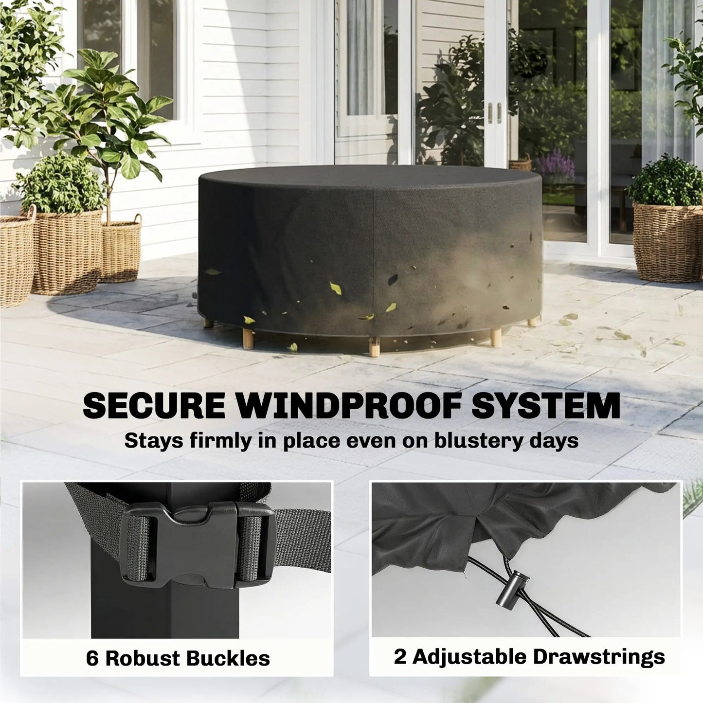 Heavy Duty Outdoor Patio Furniture Cover, Waterproof 84.3" Dia. x 27.6"H, Black Patio Furniture Covers at Gallery Canada