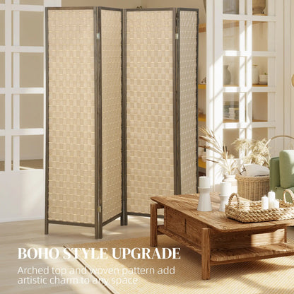 6 FT 4 Panel Folding Privacy Screen, Brown Room Divider, Brown