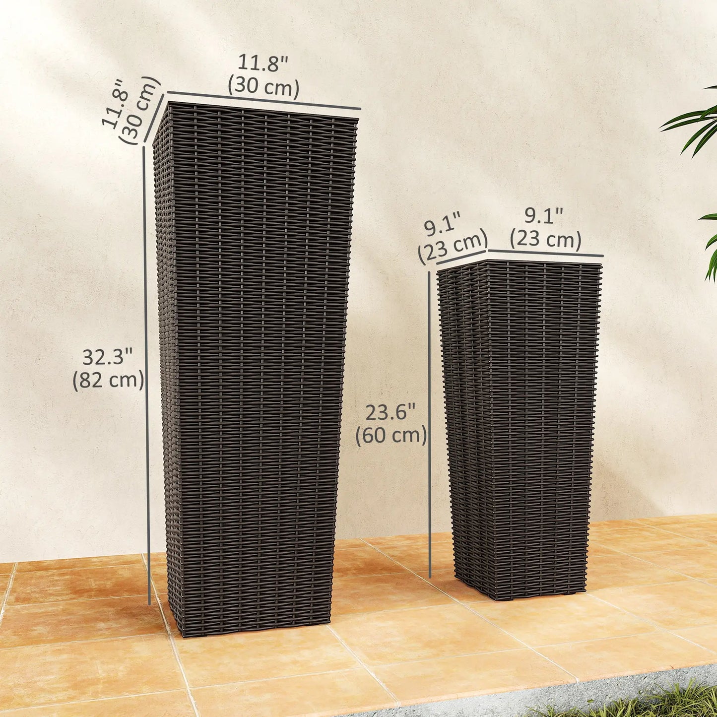 Set of 2 Tall Outdoor Planters with Drainage Holes, Flower Pots for Patio Garden Accessories at Gallery Canada