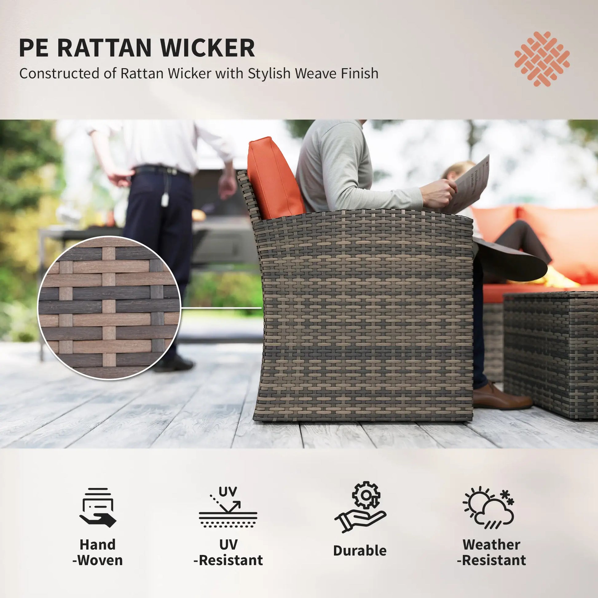 6-Piece Wicker Patio Set with Cushions, 7-Seater Rattan Sofa, Orange Patio Furniture Sets at Gallery Canada