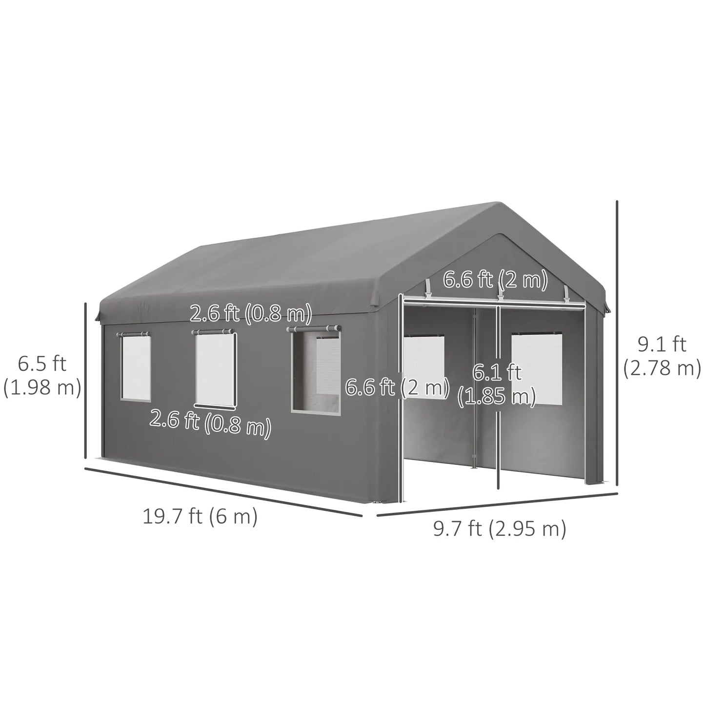 10' x 20' Heavy Duty Carport, Portable Garage, 6 Mesh Windows, 2 Doors, Grey Car Shelters at Gallery Canada