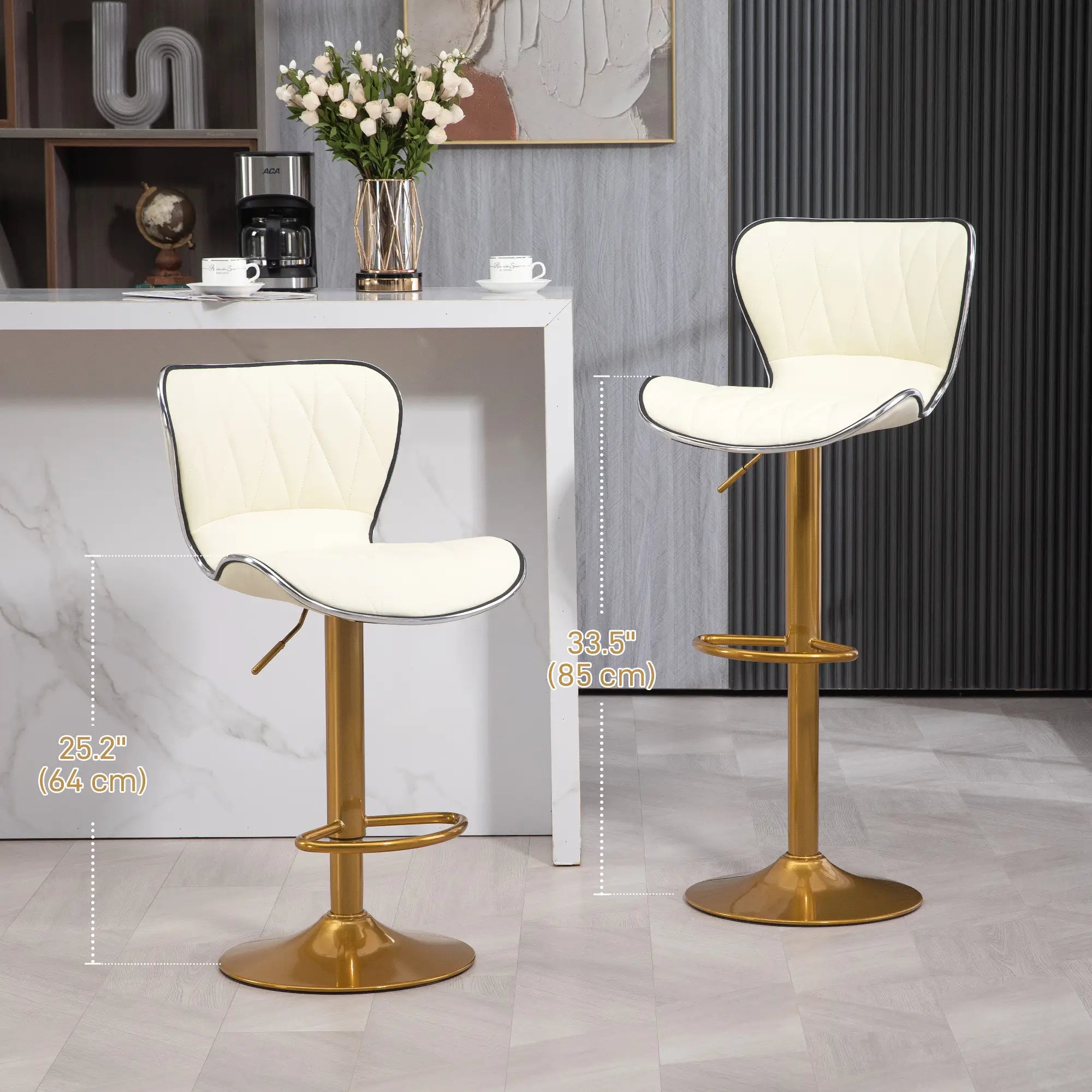 Adjustable Swivel Bar Stools Set of 2, PU Leather, Counter Height Bar Stools at Gallery Canada