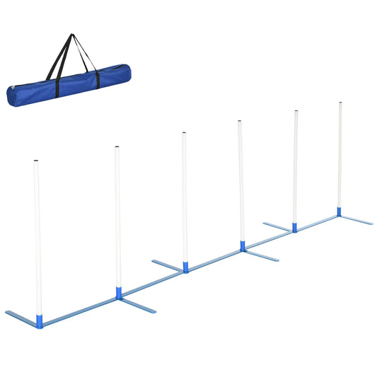 Adjustable Dog Agility Training Set, Weave Poles, Storage Bag, Blue and White Dog Agility Training Equipment Blue and White at Gallery Canada
