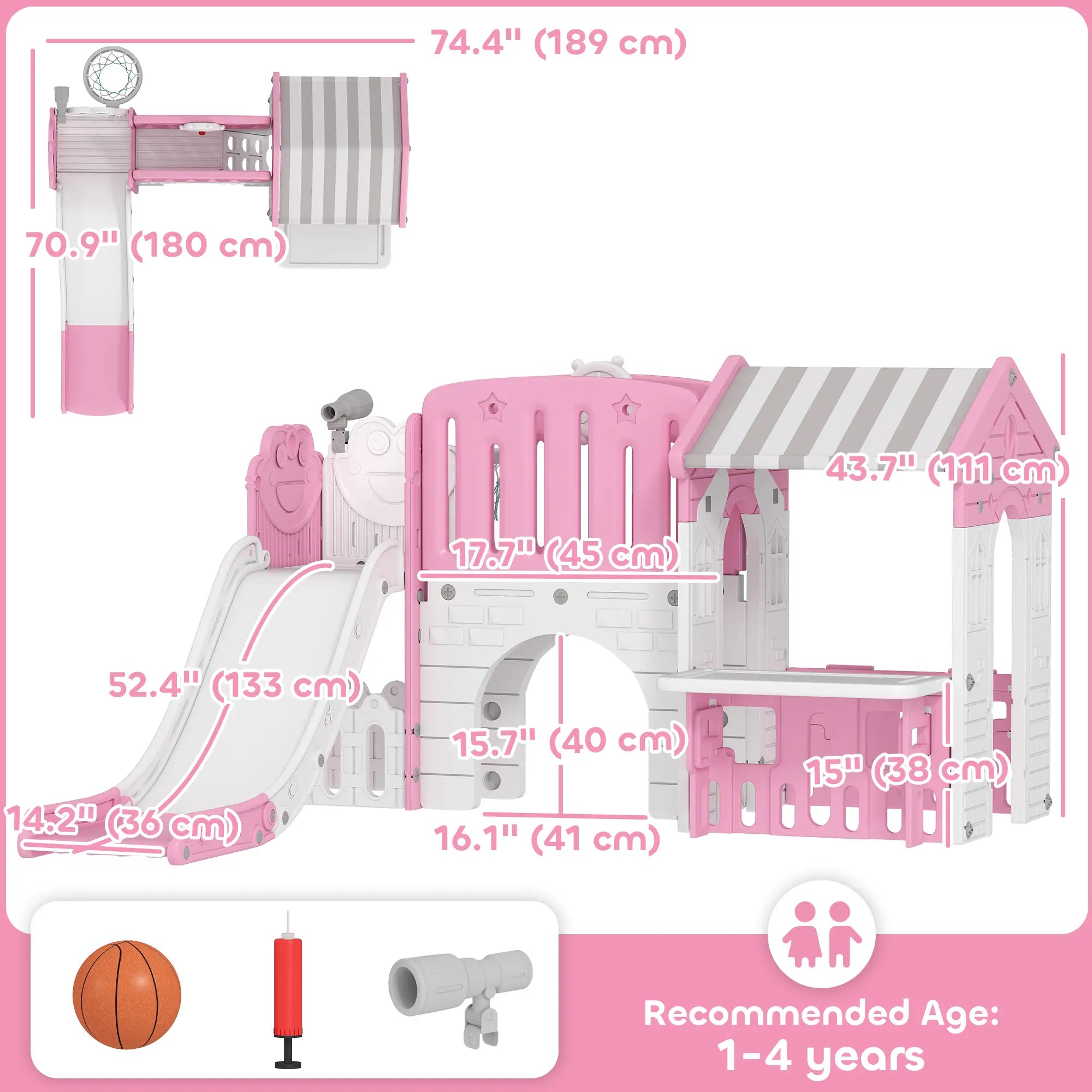 7-in-1 Toddler Slide Climber Playset with Playhouse and Basketball Hoop, Pink Gym Sets & Swings at Gallery Canada