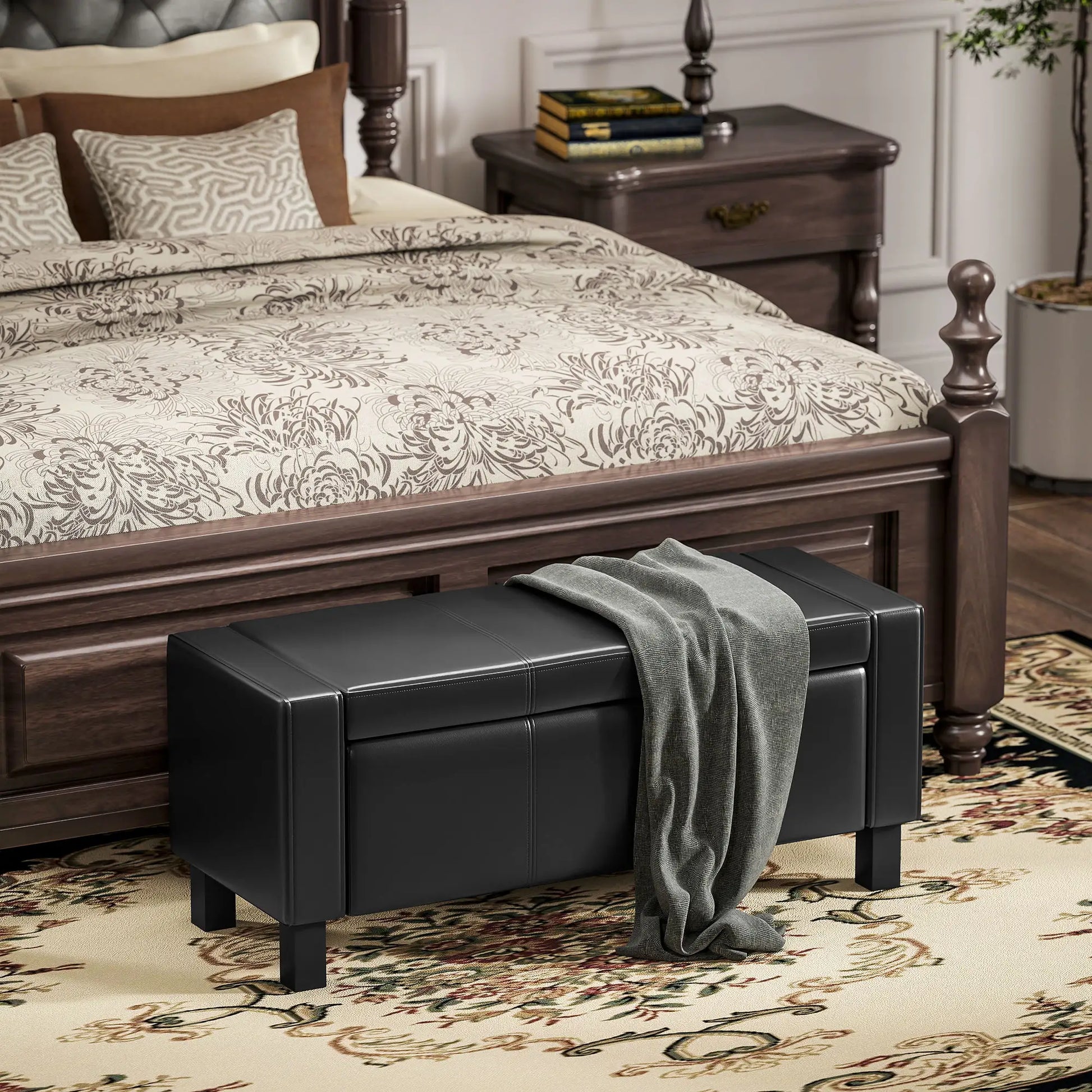 42" Faux Leather Storage Ottoman Bench, Black Storage Ottomans & Benches at Gallery Canada
