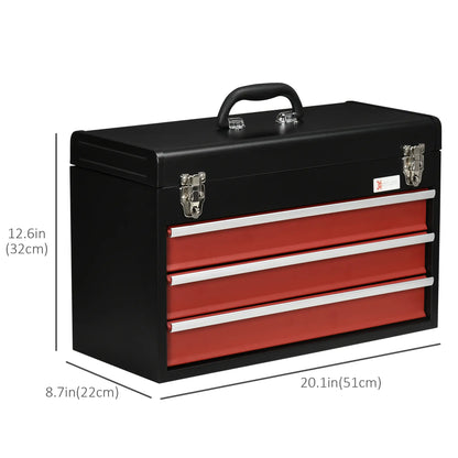 20" Portable Metal Tool Box, 3 Drawer Lockable Chest, Red Tool Organizers at Gallery Canada