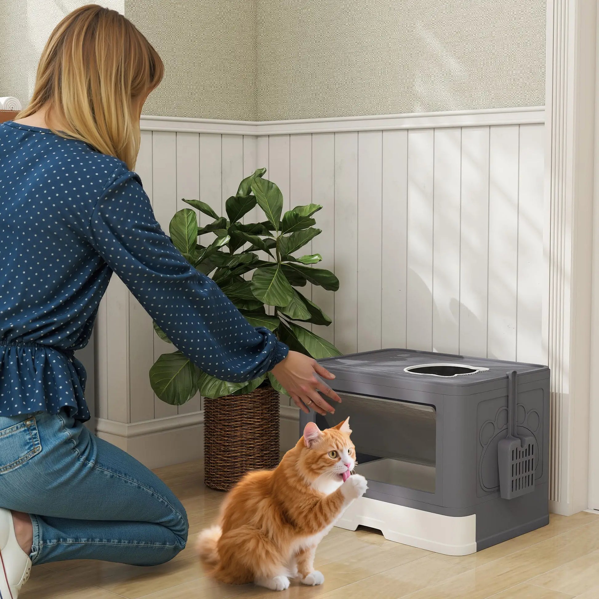 Cat Litter Box, Front Enter Top Exit, Pull Out Tray, Easy Clean, Grey Cat Litter Box Enclosures at Gallery Canada