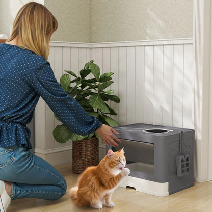 Cat Litter Box, Front Enter Top Exit, Pull Out Tray, Easy Clean, Grey Cat Litter Box Enclosures at Gallery Canada