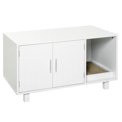 Cat Litter Box Enclosure, Hidden Furniture, End Table with Scratching Pad, White Cat Litter Box Enclosures at Gallery Canada