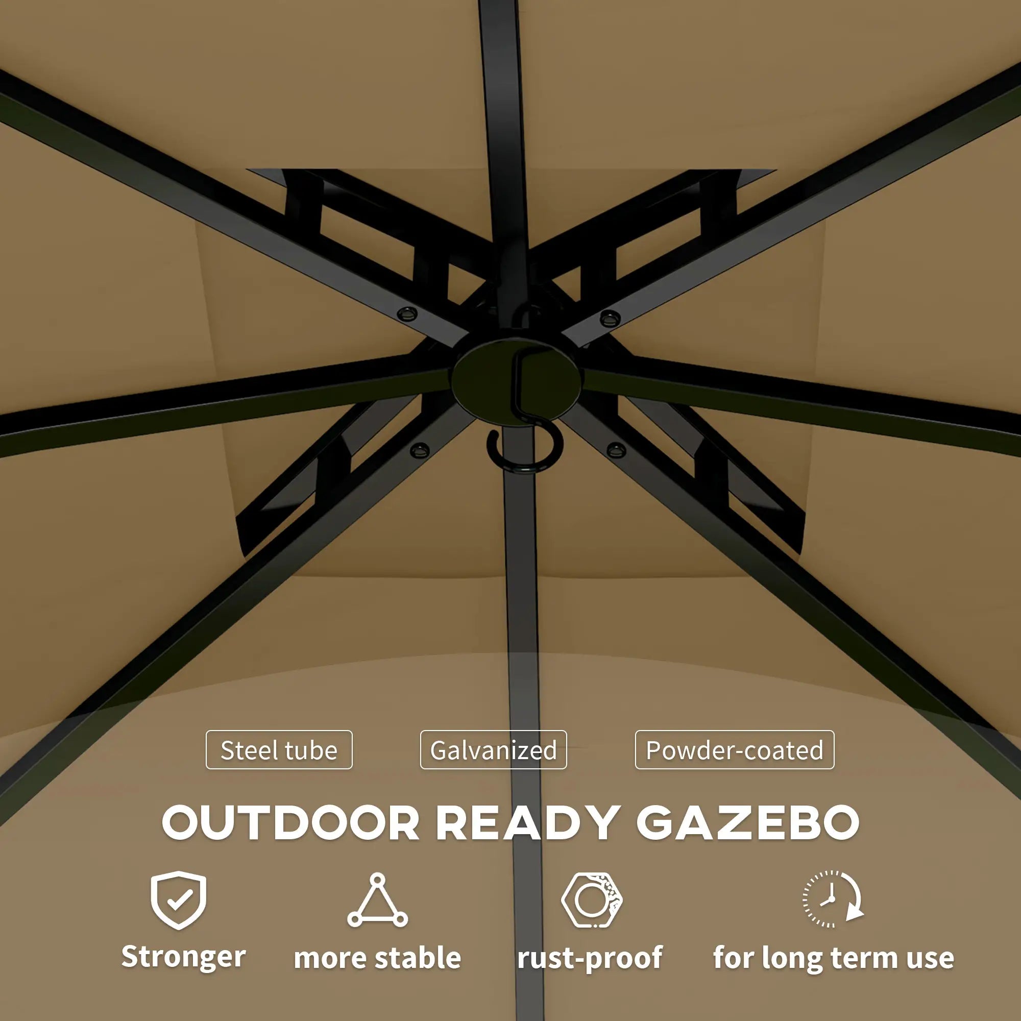 11' x 11' Outdoor Gazebo, Double Roof, Galvanised Steel Frame, Beige Gazebos at Gallery Canada