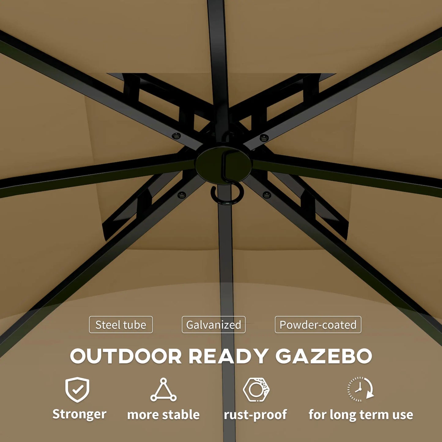 11' x 11' Outdoor Gazebo, Double Roof, Galvanised Steel Frame, Beige Gazebos at Gallery Canada