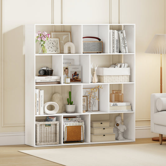 Open Shelf Bookcase 4-Tier Modern Bookshelf with 12 Storage Compartments, White