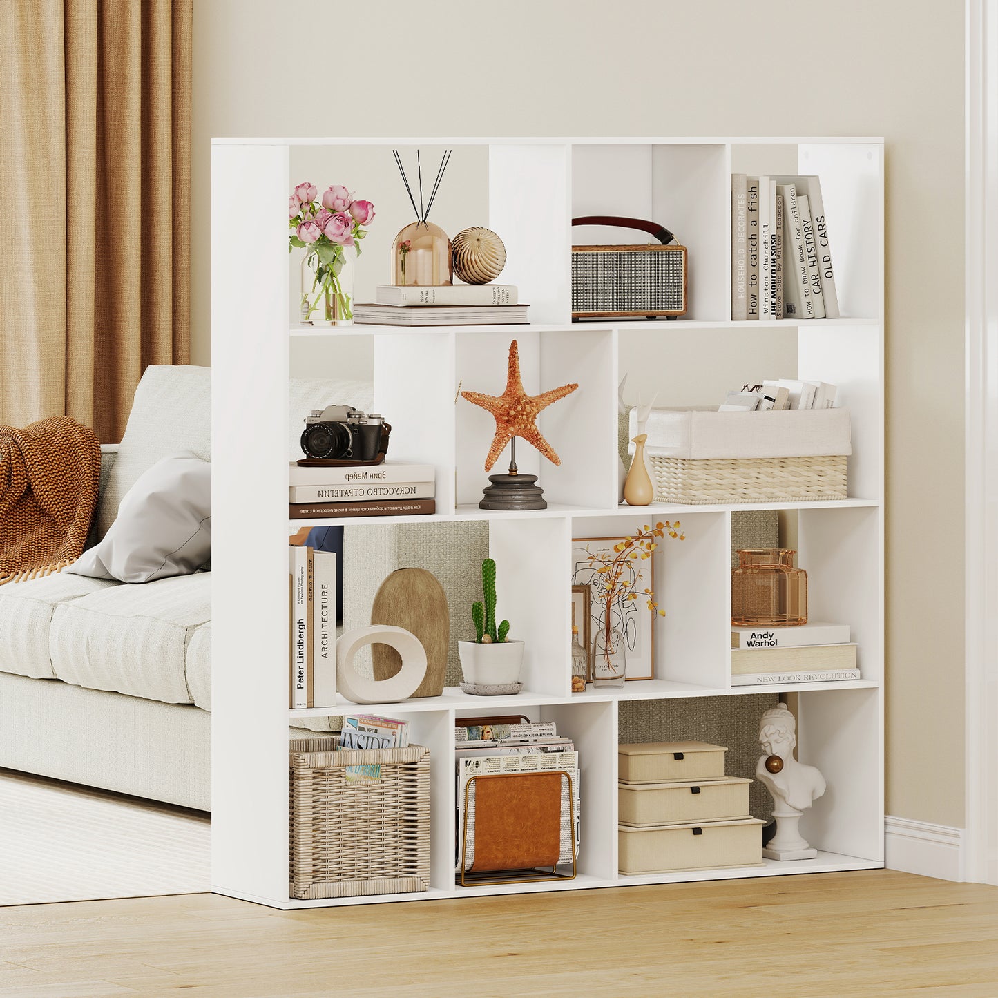 Open Shelf Bookcase 4-Tier Modern Bookshelf with 12 Storage Compartments, White Bookcases at Gallery Canada