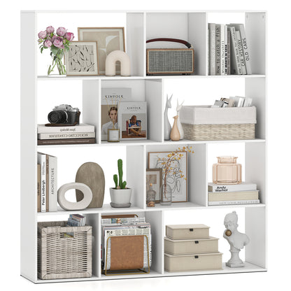 Open Shelf Bookcase 4-Tier Modern Bookshelf with 12 Storage Compartments, White Bookcases White at Gallery Canada