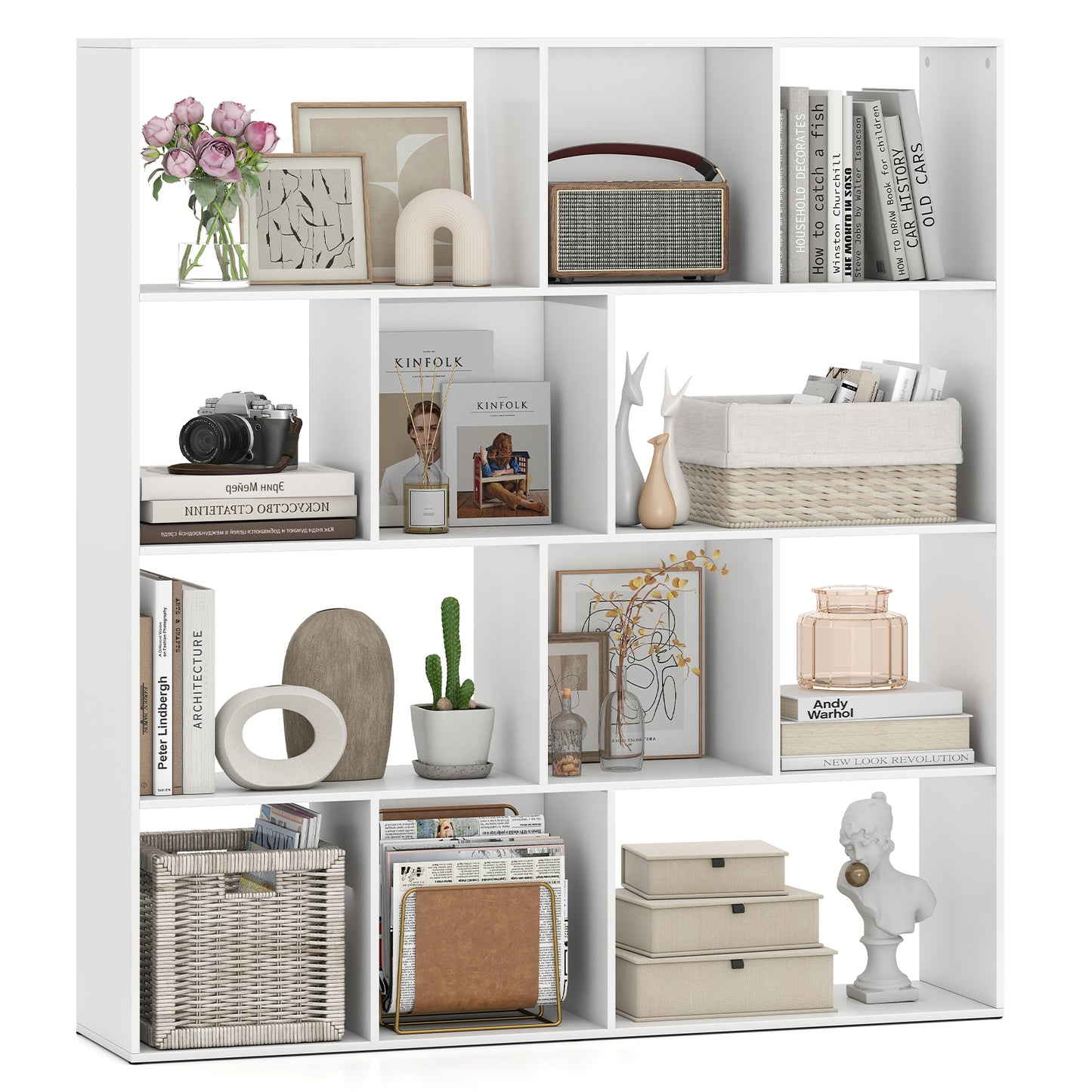 Open Shelf Bookcase 4-Tier Modern Bookshelf with 12 Storage Compartments, White Bookcases at Gallery Canada