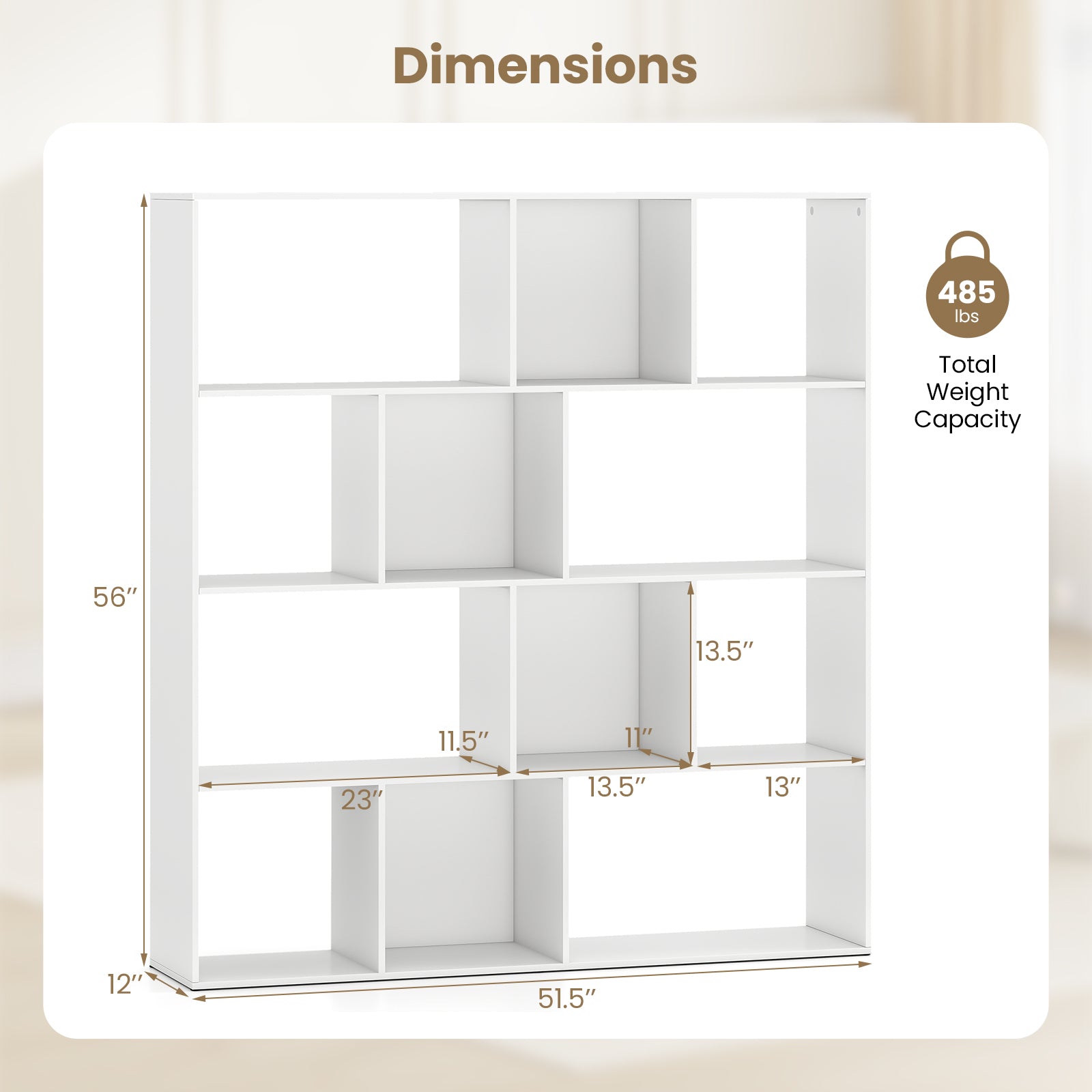 Open Shelf Bookcase 4-Tier Modern Bookshelf with 12 Storage Compartments, White Bookcases at Gallery Canada
