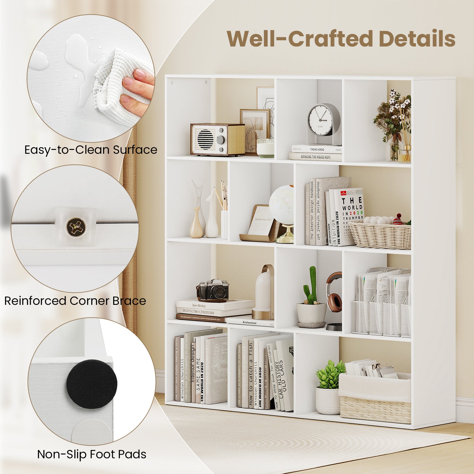 Open Shelf Bookcase 4-Tier Modern Bookshelf with 12 Storage Compartments, White Bookcases at Gallery Canada