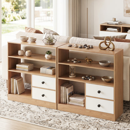 Open Storage Cabinet with 3 Open Compartments and 2 Drawer, Natural Furniture at Gallery Canada