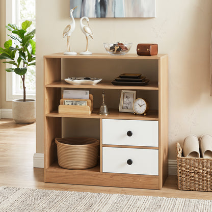 Open Storage Cabinet with 3 Open Compartments and 2 Drawer, Natural Furniture at Gallery Canada