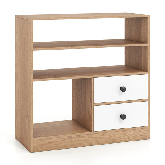Open Storage Cabinet with 3 Open Compartments and 2 Drawer, Natural Furniture Natural at Gallery Canada