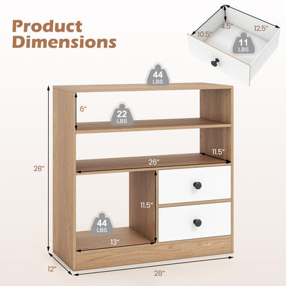Open Storage Cabinet with 3 Open Compartments and 2 Drawer, Natural Furniture at Gallery Canada