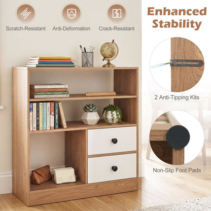 Open Storage Cabinet with 3 Open Compartments and 2 Drawer, Natural Furniture at Gallery Canada