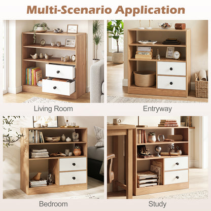 Open Storage Cabinet with 3 Open Compartments and 2 Drawer, Natural Furniture at Gallery Canada