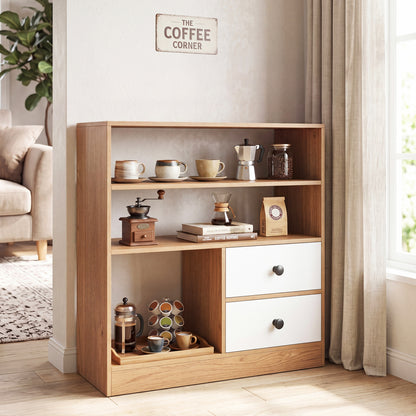 Open Storage Cabinet with 3 Open Compartments and 2 Drawer, Natural Furniture at Gallery Canada