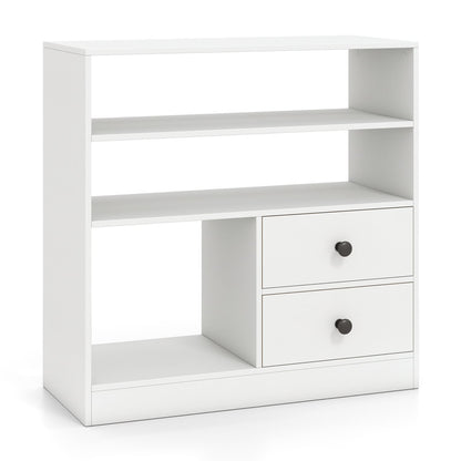 3-Compartment Open Storage Cabinet With 2 Drawers, White
