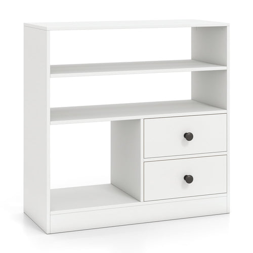 3-Compartment Open Storage Cabinet With 2 Drawers, White