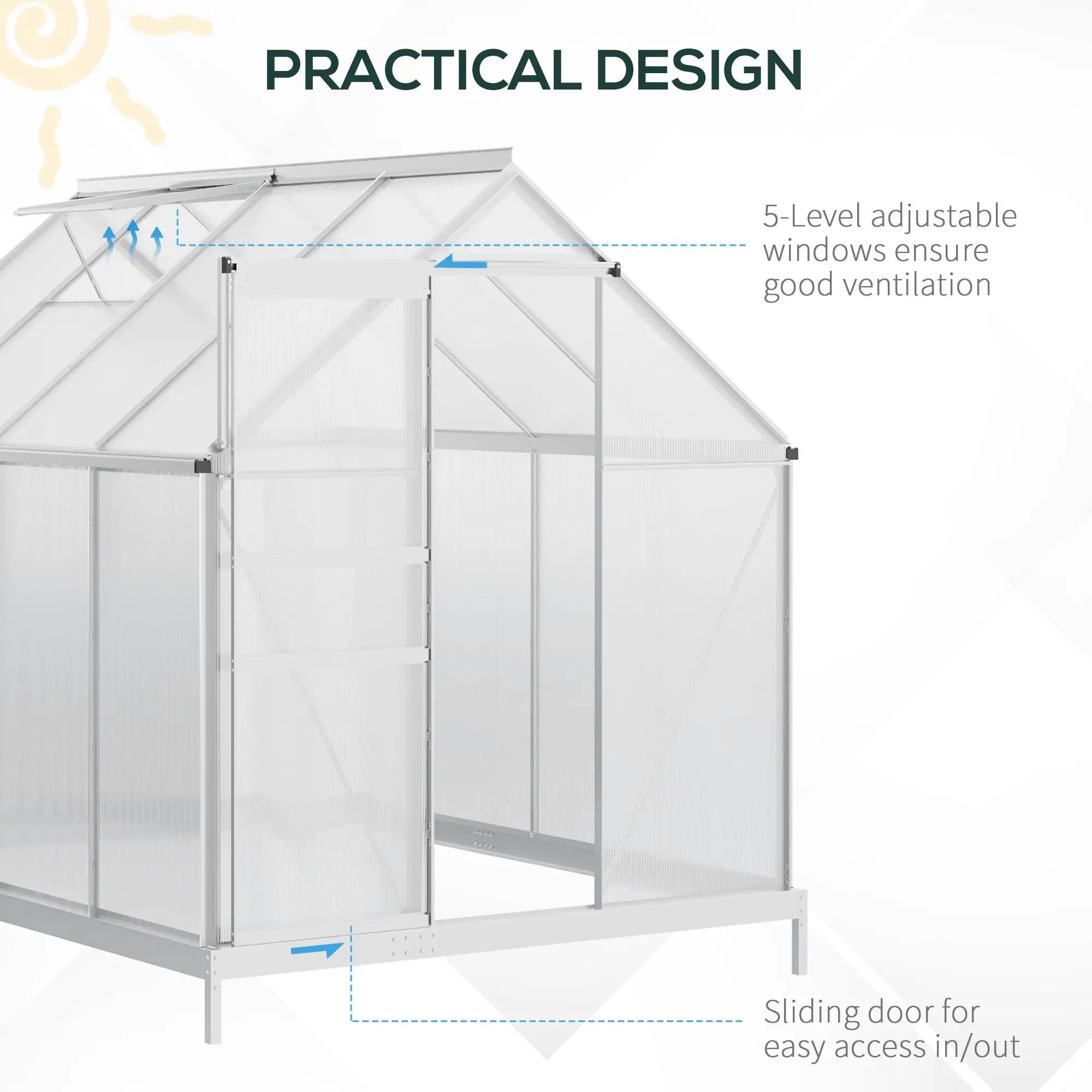 6' x 8' x 6.5' Walk-in Greenhouse, Polycarbonate, Adjustable Roof Vent, Sliding Door, Clear Walk In Greenhouses at Gallery Canada