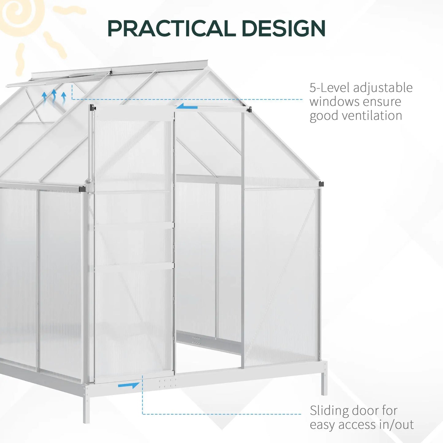 6' x 8' x 6.5' Walk-in Greenhouse, Polycarbonate, Adjustable Roof Vent, Sliding Door, Clear Walk In Greenhouses at Gallery Canada