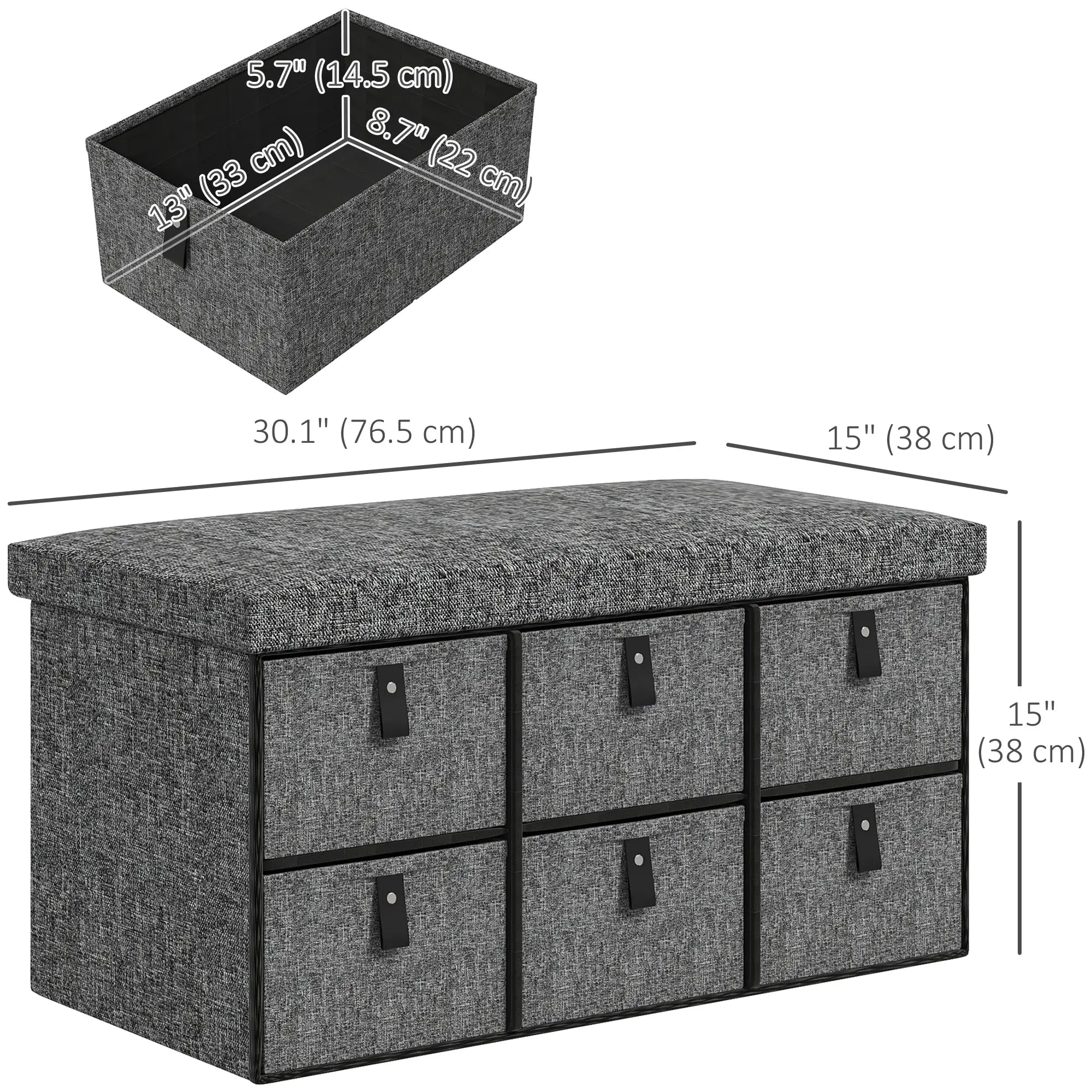 Shoe Bench with Seat, 6 Fabric Drawers, Charcoal Grey Shoe Storage Cabinets & Racks at Gallery Canada